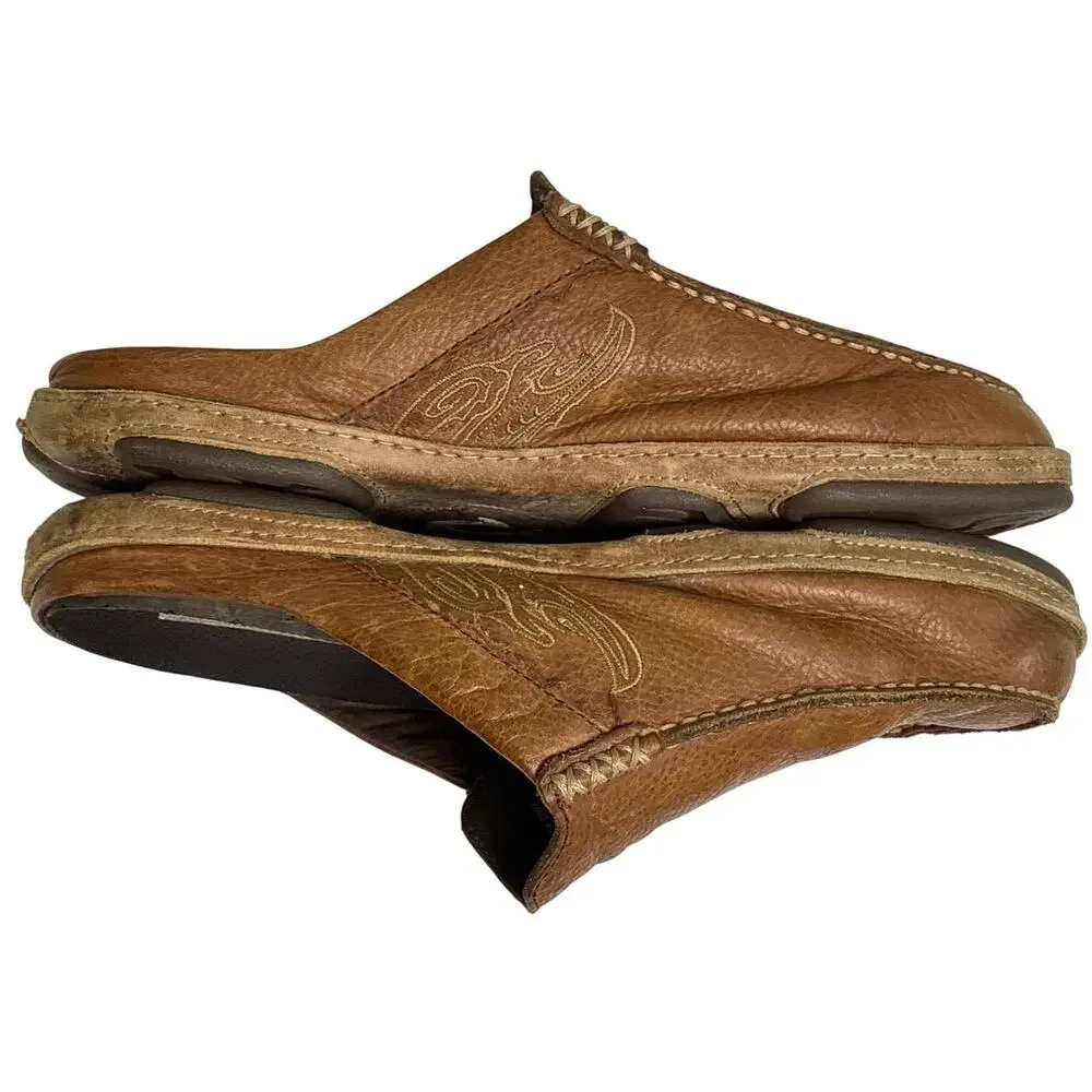 OluKai Kono Leather Mule Clogs Brown Slip On Comfort Shoes Men's Size 11
